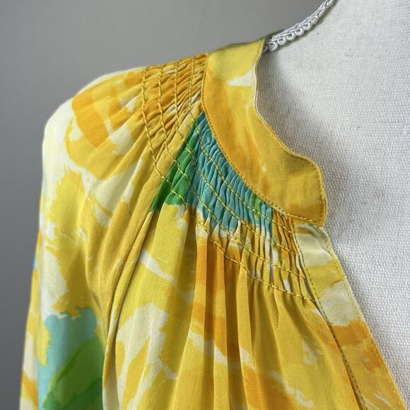 Lilly Pulitzer Sunglow Yellow Floral Silk Elsa Blouse Size M Medium - Picture 5 of 12